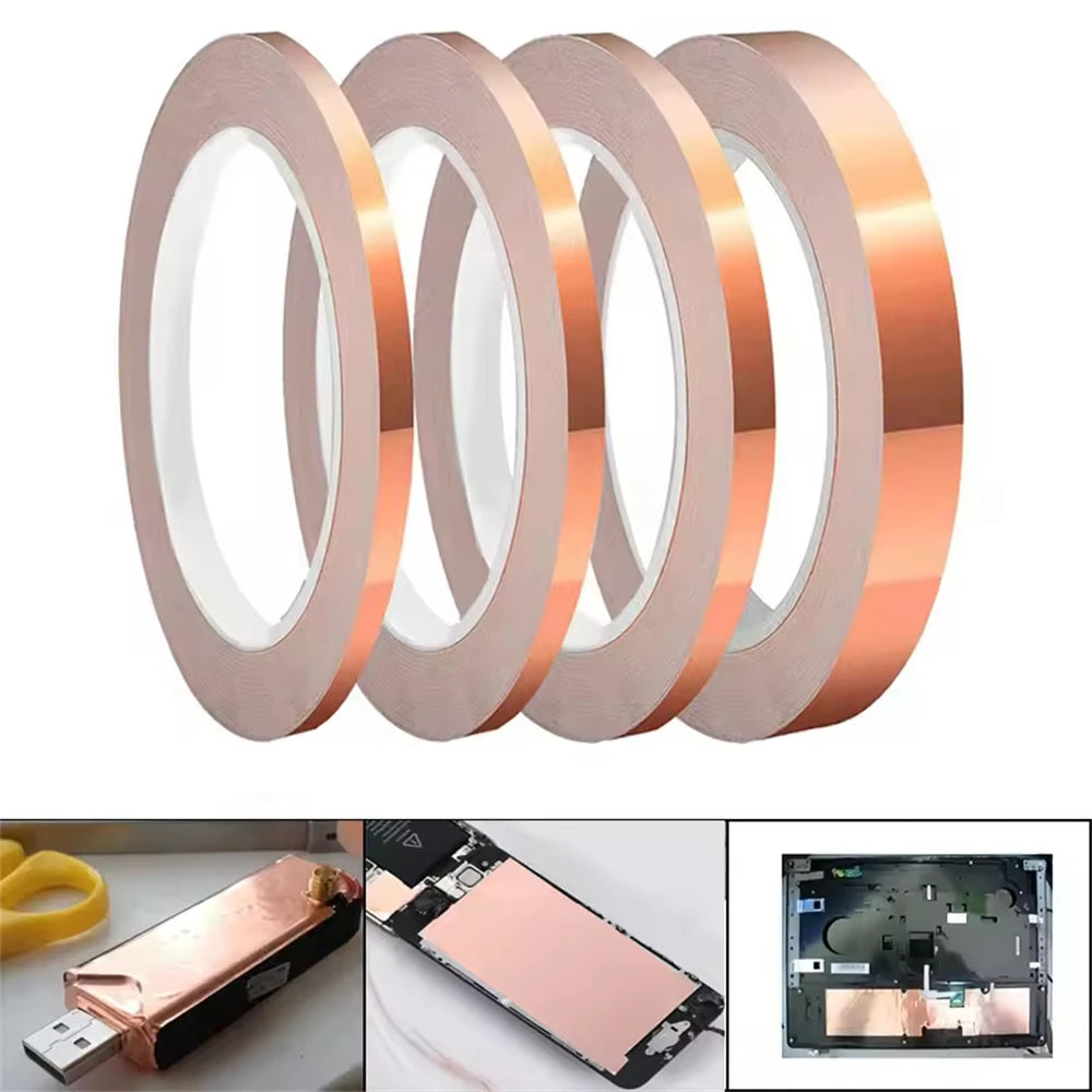 20 m doppelseitiges leitfähiges Kupferfolienband, hochtemperaturbeständiges, schneckenförmiges EMI-Abschirmband für DIY-Schaltkreisreparaturen