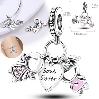 S925 Silber Für Immer Liebe Mutter Familie Schwester Herz Charms Perlen Fit Original Armband Charme Diy Familie Geschenk für Frauen