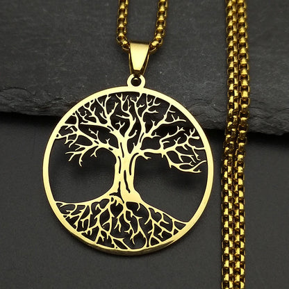 2024 Tree of Life Stainless Steel Long Necklace for Men Black Color Necklaces &amp; Pendants Jewelry cadenas para hombre N834S03