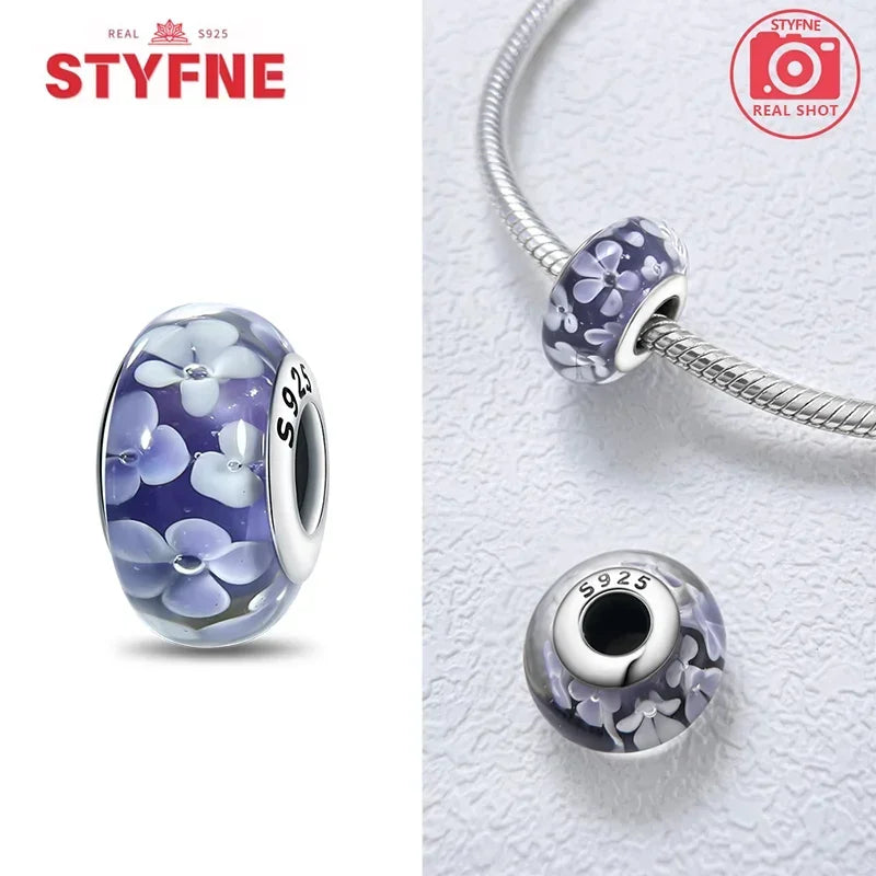 Echtes Sterlingsilber 925, Blumen-Charms, Glas, neue Original-Perle, bunt, Murano, passend für Original-Armbänder, DIY für Frauen, Schmuck, Geschenke