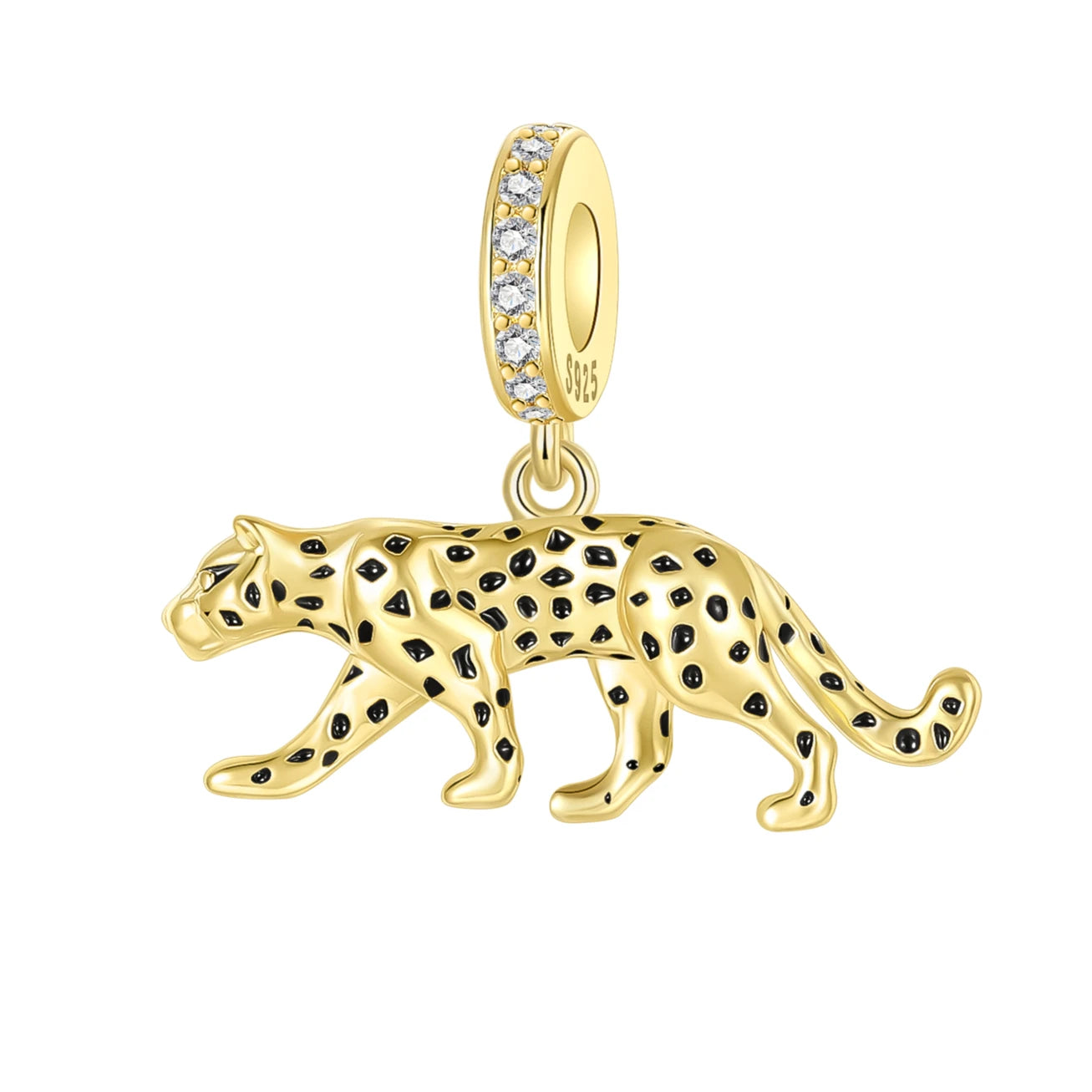 Gold-Serie, DIY-Charms, Original-Charms aus 925er-Sterlingsilber mit eingelegtem Zirkonium, Sonnen- und Leoparden-Anhänger, passend für Armbänder, Schmuck, Geschenkmarkierung