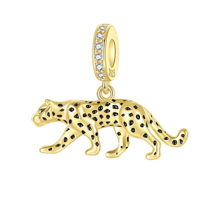 Gold-Serie, DIY-Charms, Original-Charms aus 925er-Sterlingsilber mit eingelegtem Zirkonium, Sonnen- und Leoparden-Anhänger, passend für Armbänder, Schmuck, Geschenkmarkierung