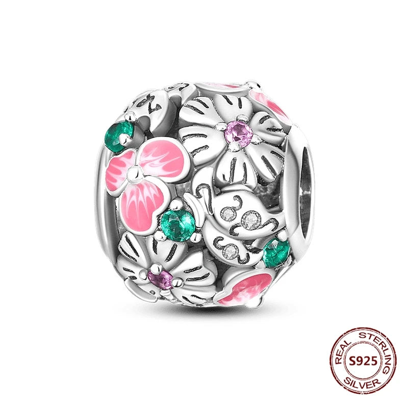 Gelber Sonnenblumen-Charm aus 925er Silber, Original-Zirkon, Kolibri, Einhorn-Charms, passend für Armbänder, DIY-Schmuck für Frauen, Hochzeitsgeschenk