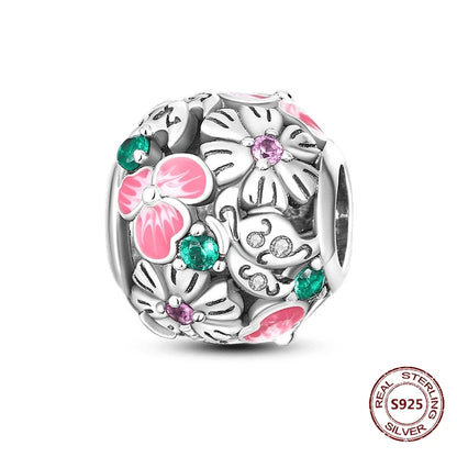 Gelber Sonnenblumen-Charm aus 925er Silber, Original-Zirkon, Kolibri, Einhorn-Charms, passend für Armbänder, DIY-Schmuck für Frauen, Hochzeitsgeschenk