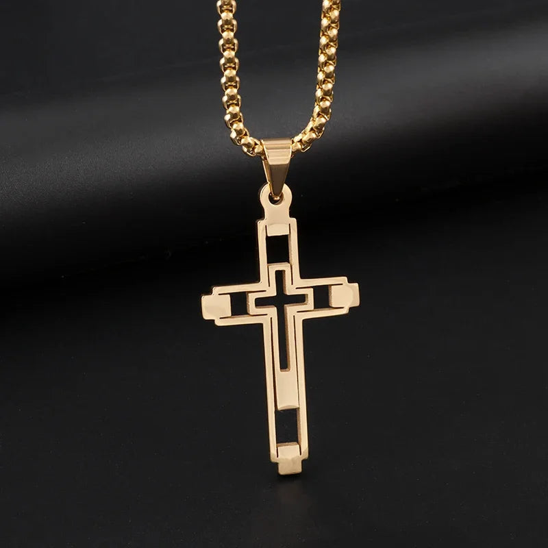 Vintage Gothic Totenkopf Jesus Kreuz Anhänger Halskette Katholischer Schmuck für Männer Punk Religiöse Amulett Halskette