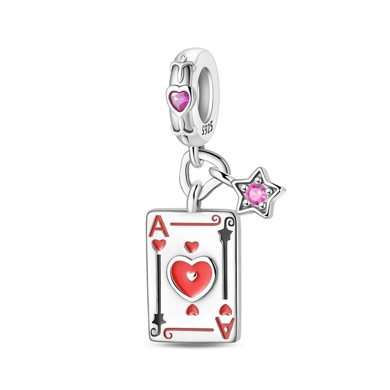 Geheimnisvoller Charm-Anhänger aus 925er-Sterlingsilber mit Hexen- und Tarotkarten-Spielkarten, passend für DIY-Armbänder, Halsketten, die als Glücksgeschenk wünscht