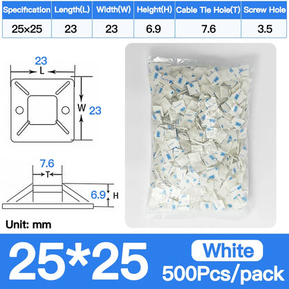 250/500/1000 Stück selbstklebende Nylon-Kabelbinderhalter, Kabelbinder, fester Sitz, PA66-Kunststoff-Kabelklemmen, 3 m, stark klebende Kabelbinderhalterung