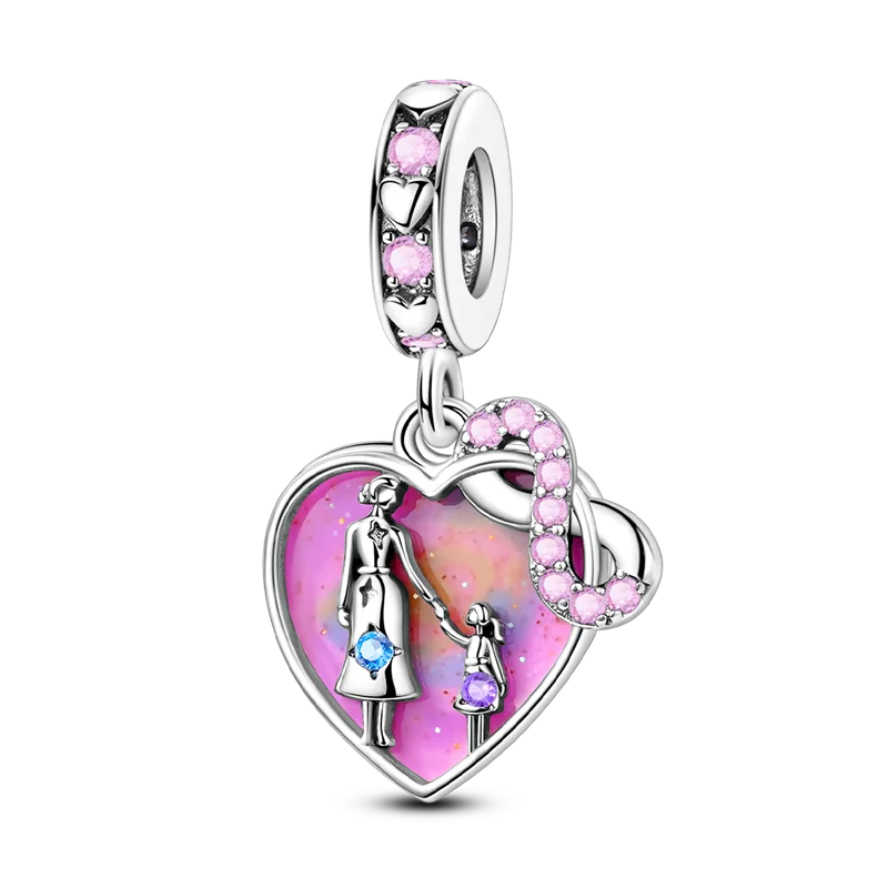 Charm-Perle aus 925er-Sterlingsilber, Mutter-Geschenk, Mutter, Liebe, glückliche Familie, baumelnd, passend für Original-Armreif, Halskette, DIY-Schmuck