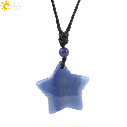 Heilende Stern Kristall Halskette Naturstein Anhänger Tigerauge Amethyst Rosenquarz Schwarz Obsidian Halsketten für Männer Frauen H301