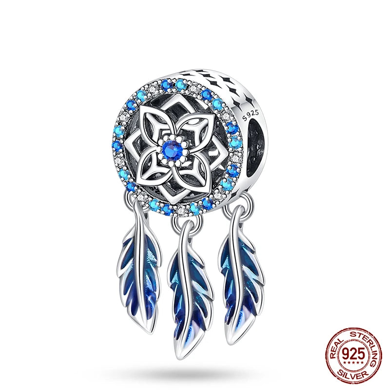 Modische 925er-Sterlingsilber-Charms mit buntem Traumfänger, Perlen für Qikaola 925 Original-Armbänder, exquisiter DIY-Schmuck, Geschenke