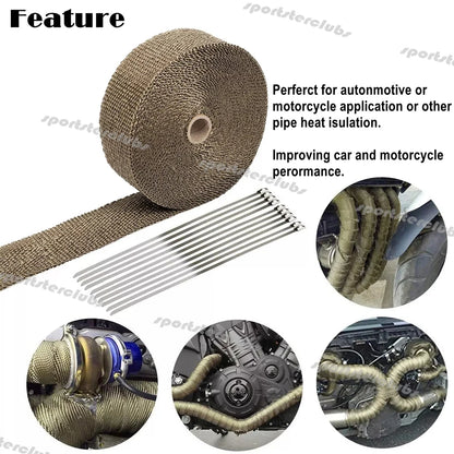 5M/10M/15M Titan Schwarz Fiberglas Thermische Auspuff Header Rohr Wärme Wrap Turbo Rohr verteiler Wärmedämmung Band Rolle 50mm
