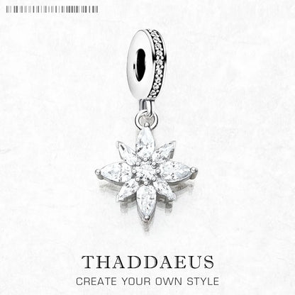 Charm-Anhänger, feminine Blume, Modeschmuck für Damen, Winter, 925er Sterlingsilber, neues romantisches Geschenk