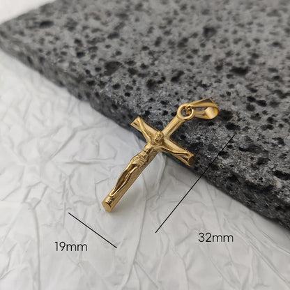 Neues Design 18K vergoldeter wasserdichter Jesus-Kreuz-Anhänger aus Edelstahl für Männer, religiöse Charms