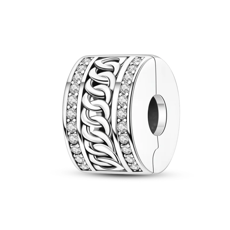 Silberverschluss, 925er-Sterlingsilber, CZ-Pflaster-Clip-Charms, Gänseblümchen-Perlen, Stopper, Sicherheitskette, passend für Original-Armreif, Schmuck-Clip