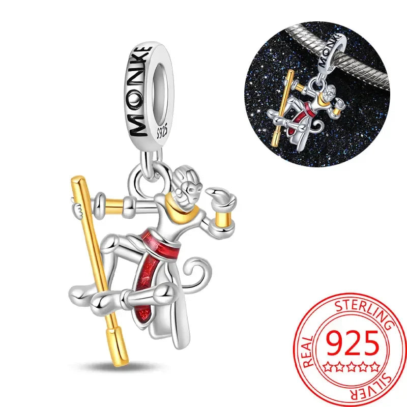 Exquisiter kleiner Affe aus 925er-Sterlingsilber, umarmender roter Herz-Anhänger, passend für Armbänder, Halsketten, Party-Paarung mit handgefertigten Geschenken