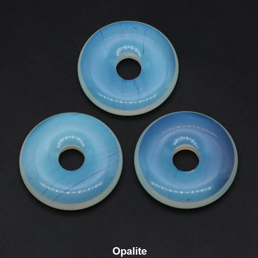 30 mm Donut-Naturstein, Heilkristall, Amethyst, Amazonit, Achat, Quarz, Edelstein für Kunsthandwerk, Zubehör, Glücksgeschenke