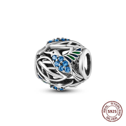 Gelber Sonnenblumen-Charm aus 925er Silber, Original-Zirkon, Kolibri, Einhorn-Charms, passend für Armbänder, DIY-Schmuck für Frauen, Hochzeitsgeschenk