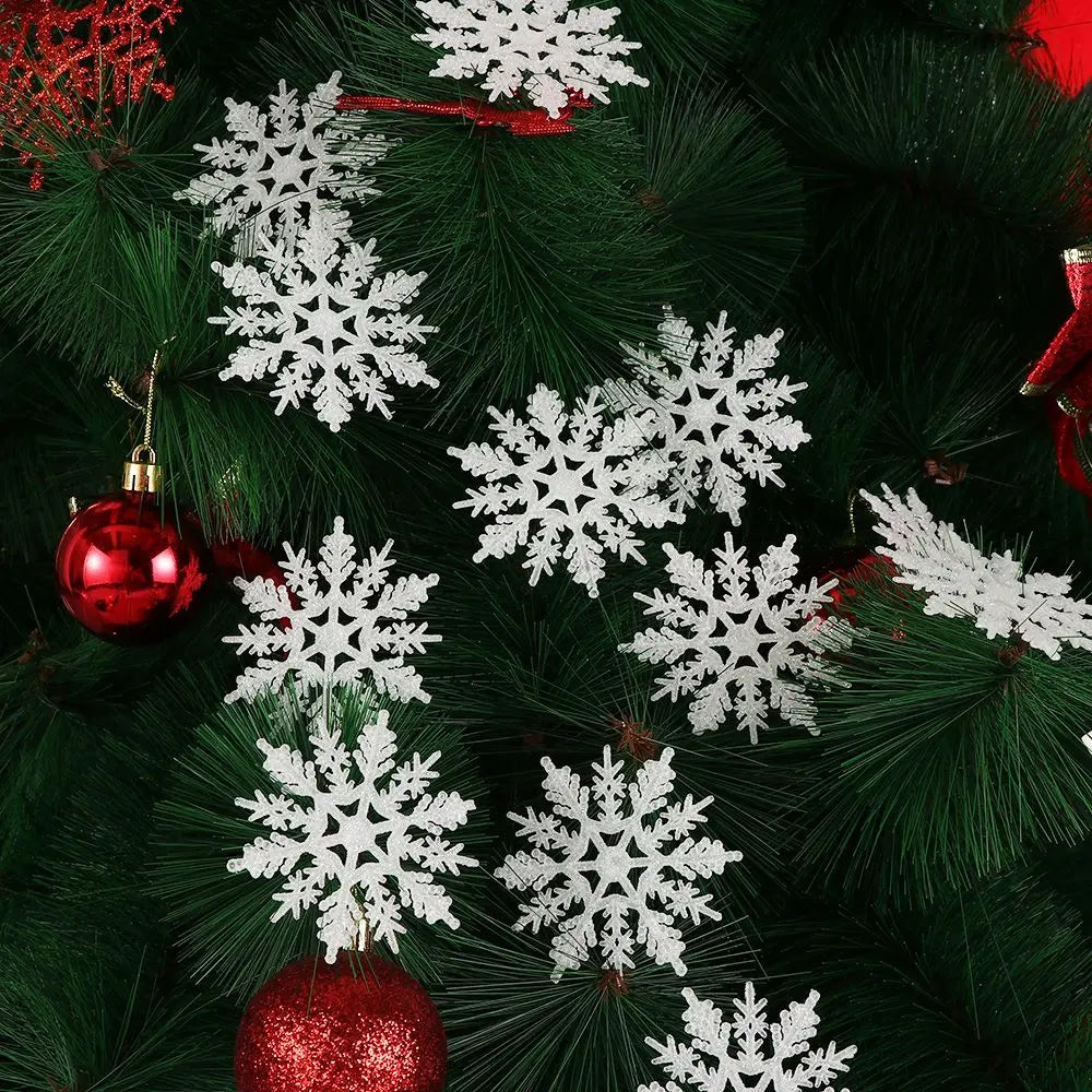 12pcs 7.5cm Gold Powder Snowflakes for Christmas, Charming White Christmas Tree Decor, Christmas Celebration Holiday Christmas Ornaments, Home Decor