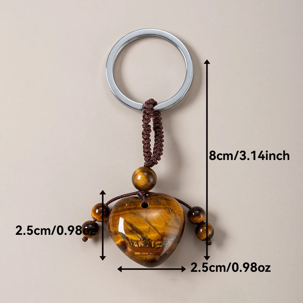 1PC Naturstein Herz Schlüsselanhänger Heilkristall Stein Rosenquarz Schmuck Quaste Schlüsselanhänger Taschenanhänger für Handtaschen