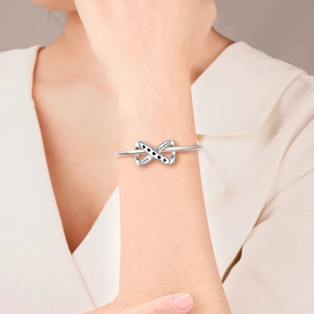 Charm-Anhänger aus 925er-Sterlingsilber für immer, Familie, unendliche Liebe, passend für Original-Armbänder, DIY-Edelschmuckherstellung, Geschenk