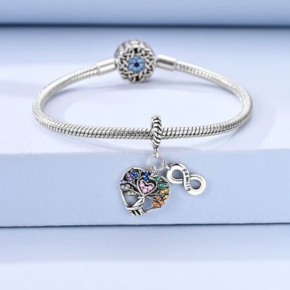 Original 925 Sterling Silber Perlen-Charm mit Buntem Zirkon, Unendlichkeits-Anhänger im Familienstammbaum-Design, Passend für Original-Armbänder, DIY-Geschenk für Frauen