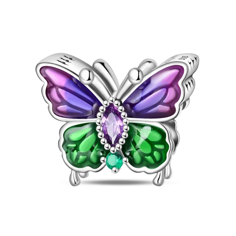 Glänzende Schmetterlingsanhänger aus 925er-Sterlingsilber mit flatternder Dunkelheit, passend für DIY-Armbänder, Halsketten, romantisches Geschenk, Paarung