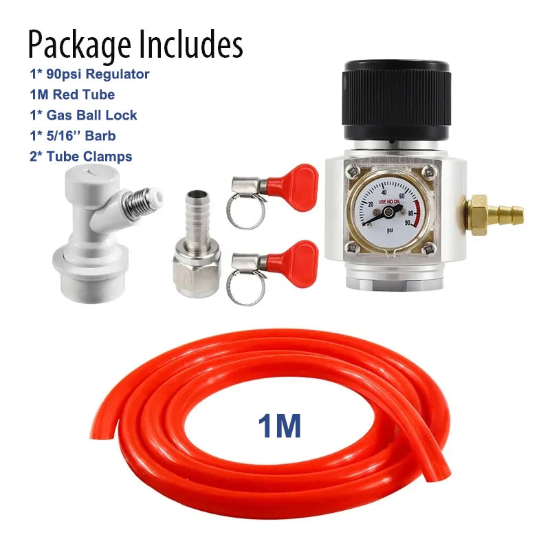 Home Brew Bier-Gasleitungsbaugruppe, 5/16 Zoll PVC-Gaskohlisationsschlauch, 0–90 psi CO2-Regler mit Kugelschloss und Klemmen für CO2-Gasflasche