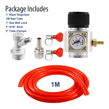 Home Brew Bier-Gasleitungsbaugruppe, 5/16 Zoll PVC-Gaskohlisationsschlauch, 0–90 psi CO2-Regler mit Kugelschloss und Klemmen für CO2-Gasflasche