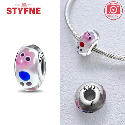 Echtes Sterlingsilber 925, Blumen-Charms, Glas, neue Original-Perle, bunt, Murano, passend für Original-Armbänder, DIY für Frauen, Schmuck, Geschenke