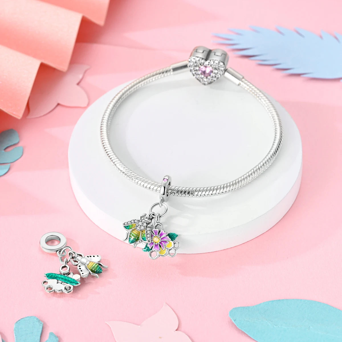 Versilberte bunte Charms-Perlen passen zu Original-Armreif, Einhorn, feuriger Drache, Anhänger, baumelndes Armband, DIY-Frauen-Schmuck, Geschenk