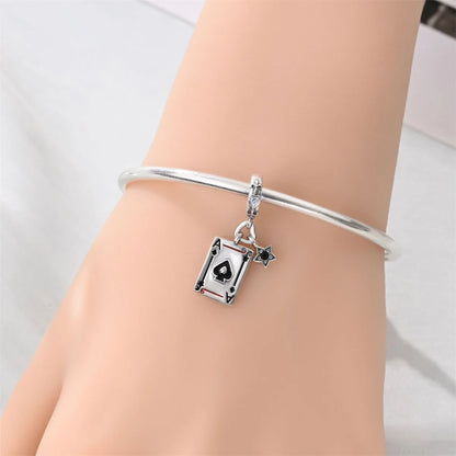 Geheimnisvoller Charm-Anhänger aus 925er-Sterlingsilber mit Hexen- und Tarotkarten-Spielkarten, passend für DIY-Armbänder, Halsketten, die als Glücksgeschenk wünscht