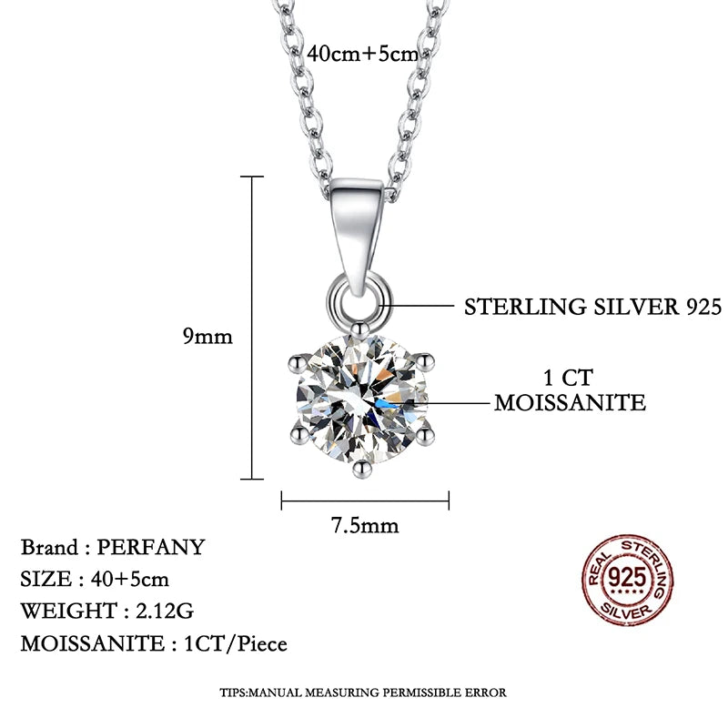 PERFANY 0,5-5CT Moissanit Halskette für Frauen S925 Reines Silber Klassische Sechs Klaue Runde Diamant Anhänger Minimalistischen Hochzeit schmuck