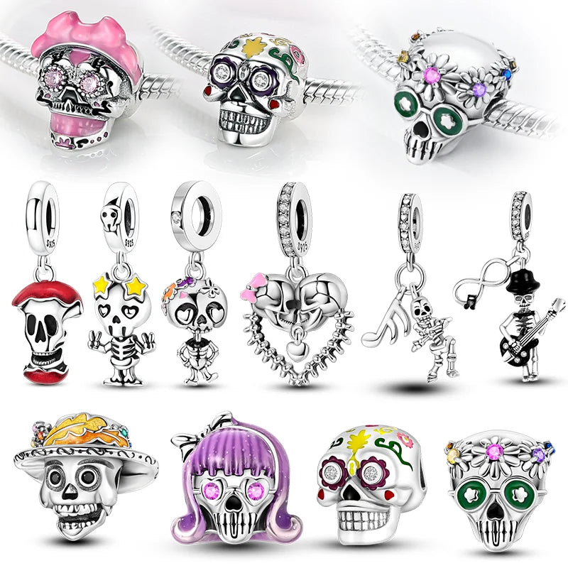 Charms aus 925er-Sterlingsilber, Perlen, Totenkopf, Apfel, baumelnd, passend für Original-Armbänder, DIY-Schmuck, Geschenke