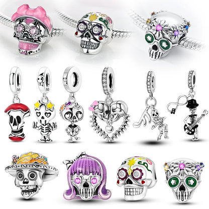 Charms aus 925er-Sterlingsilber, Perlen, Totenkopf, Apfel, baumelnd, passend für Original-Armbänder, DIY-Schmuck, Geschenke