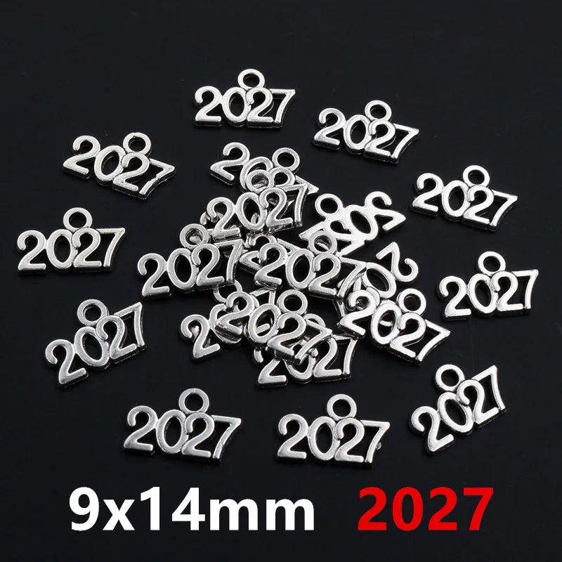 50 Stück 9x14mm Jahr Nummer 2026 2027 2028 Anhänger Charms DIY Schmuck Herstellung Schmuck finden antike versilbert Zubehör