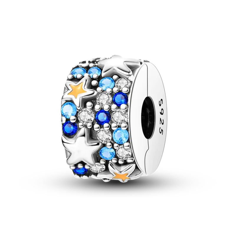 Silberverschluss, 925er-Sterlingsilber, CZ-Pflaster-Clip-Charms, Gänseblümchen-Perlen, Stopper, Sicherheitskette, passend für Original-Armreif, Schmuck-Clip