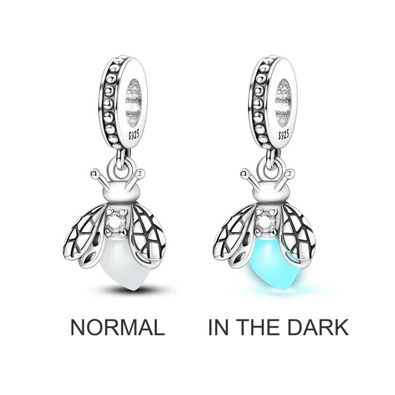 Leuchtender baumelnder Charm mit Frühlingsthema, 925er Sterlingsilber, Biene-Honeypot-Anhänger für Armband, Halskette, DIY-Charms, Schmuck