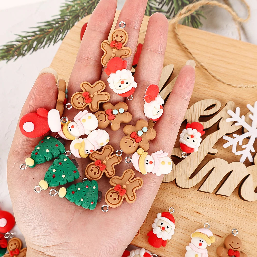 10 Stück Weihnachten Lebkuchenmann Weihnachtsmann Charms Harz Anhänger Charms für Ohrring Armband Schlüsselanhänger Kinderspielzeug Diy Schmuckherstellung