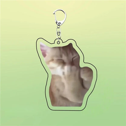 Huh Katzen-Schlüsselanhänger, Meme-Schlüsselanhänger, Fanny-Katze, Schlüsselanhänger, sprechende Katzen, verwirrte Katze, Anhänger, süßes Geschenk