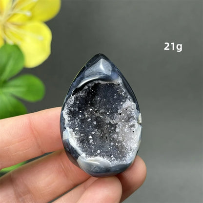 Natürlicher schwarzer Achat, Kristallloch, eiförmiger Kristall, Heilung, spirituelle Meditation, Mineralquarz, Aura, Energie, Heimdekoration