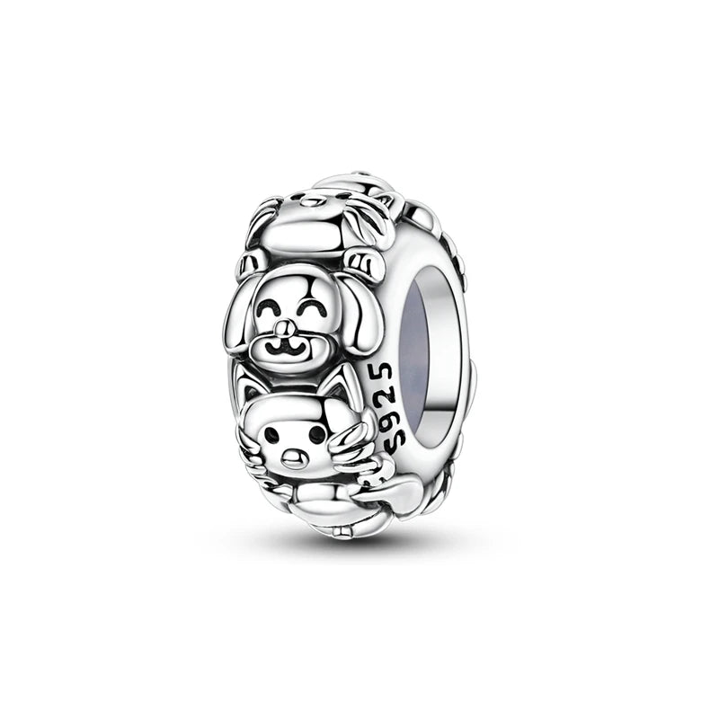 Lucky Clover Clip Charms 925 Sterling Silber Original Black Cat Stopper Clamp Silikon Spacer Charm für DIY Schmuck Armband