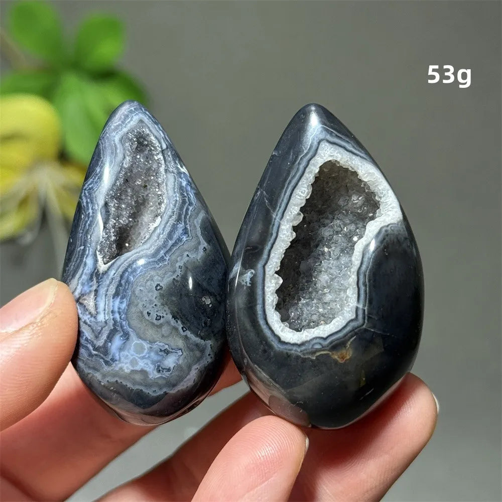 Natürlicher schwarzer Achat, Kristallloch, eiförmiger Kristall, Heilung, spirituelle Meditation, Mineralquarz, Aura, Energie, Heimdekoration