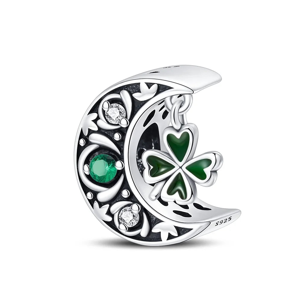 Glücksbringer aus 925er-Sterlingsilber mit vierblättrigem Kleeblatt, Hufeisenkrabbe, Marienkäfer-Zahlen-Charm, passend für DIY-Armbänder, Halsketten, Gesundheit, Glücksgeschenke