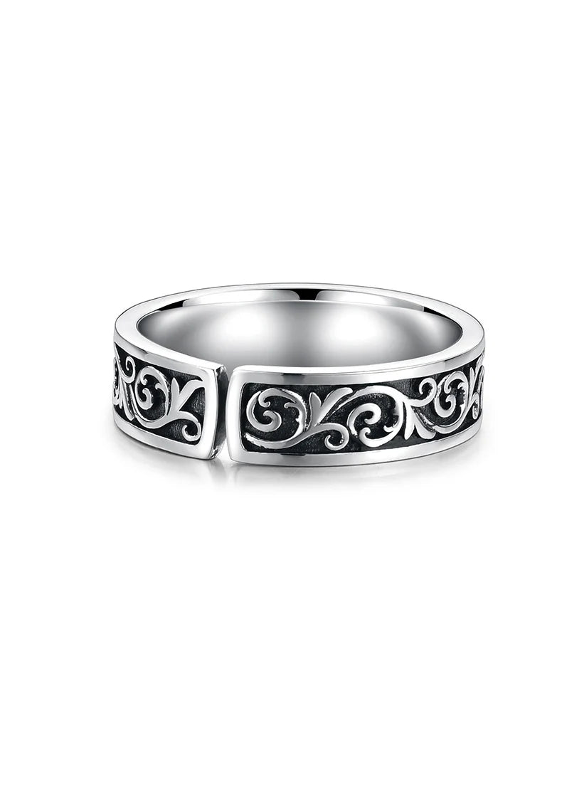 Retro Thai Silber Gras Muster Ring für Männer Trendy Vielseitig Personalisierter Schmuck Offene Einzelringe Fingerschmuck KOFSAC