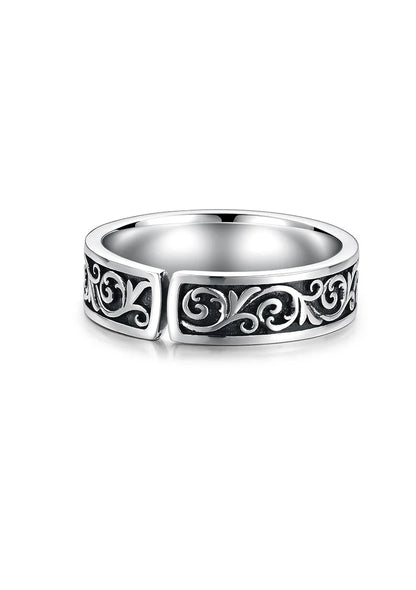 Retro Thai Silber Gras Muster Ring für Männer Trendy Vielseitig Personalisierter Schmuck Offene Einzelringe Fingerschmuck KOFSAC