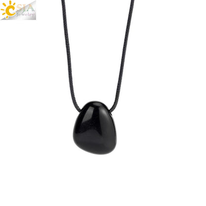 CSJA Naturstein Nugget Anhänger Halskette für Mann Heilung Kristall Amethysten Tigerauge Rhodonit Rosenquarz Charms Schmuck H551