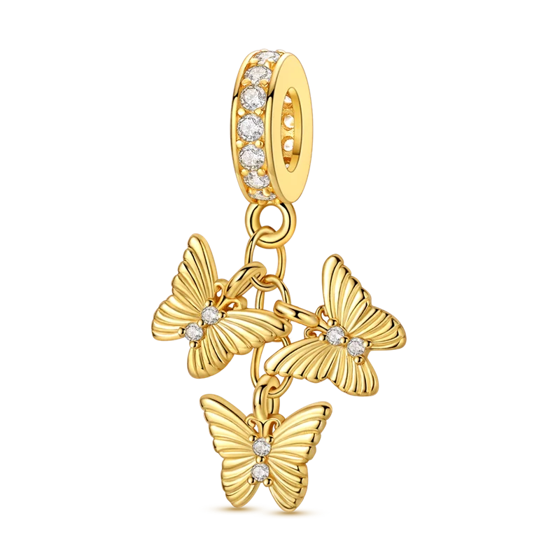 Golden Series Charms aus 925er-Sterlingsilber, zu öffnender Wal-Schmetterlings-Sonnen-Anhänger, CZ-Zirkon, passend für Original-Armbänder, DIY-Schmuck