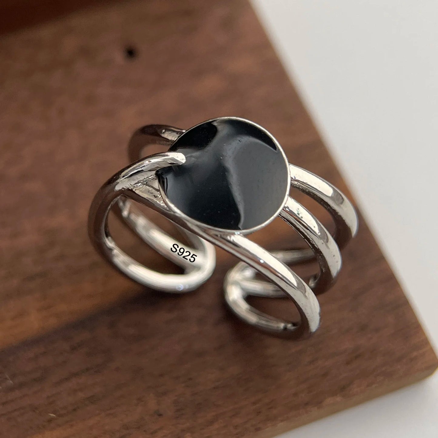 925 sterling silver rings for women, couples, minimalist, handmade, simple black stone ring, fine jewelry, gift, hypoallergenic