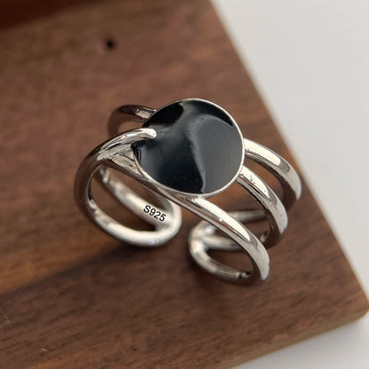 925 sterling silver rings for women, couples, minimalist, handmade, simple black stone ring, fine jewelry, gift, hypoallergenic