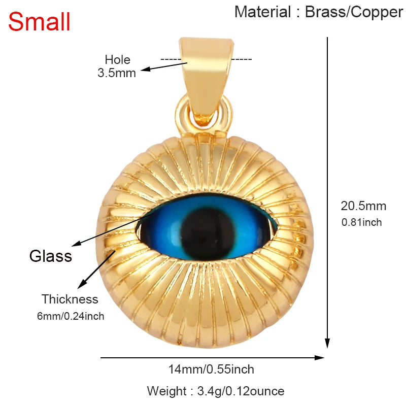 Blaues rundes Herz-Augen-Glücksamulett, türkischer Glücksanhänger, echtes 18 Karat vergoldetes Halsketten-Armband, Schmuckzubehör, S52